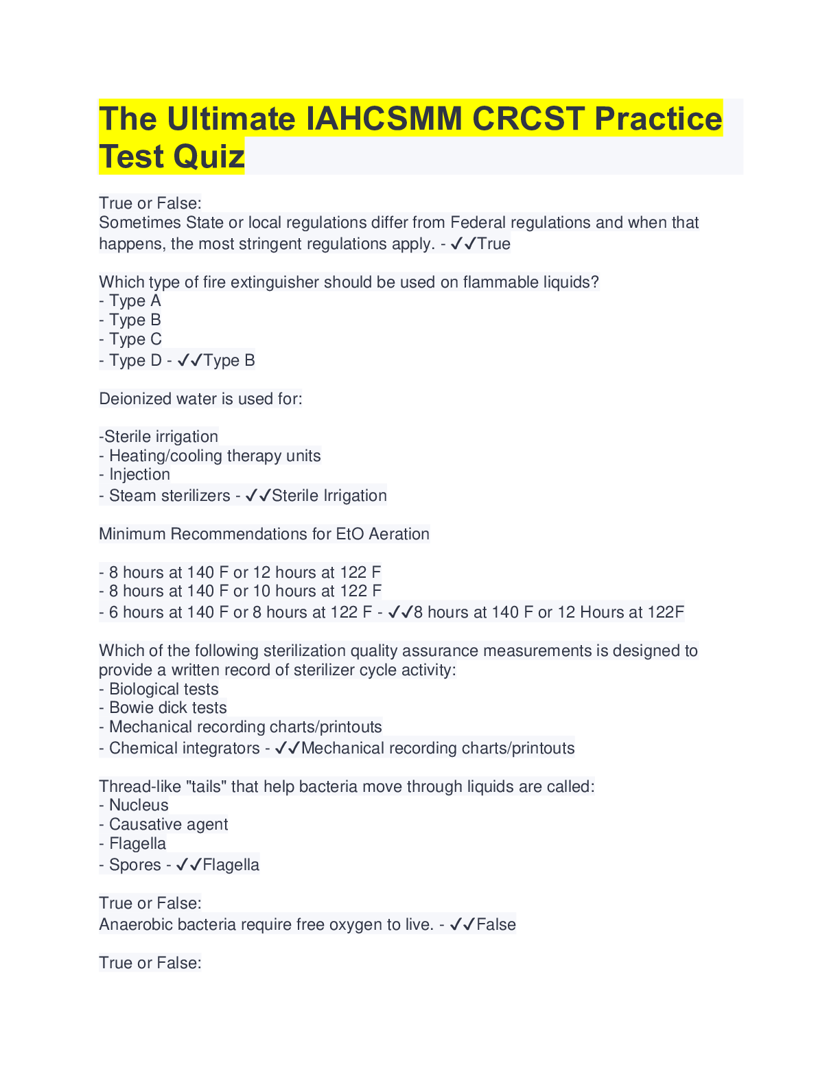 The Ultimate IAHCSMM CRCST Practice Test Quiz